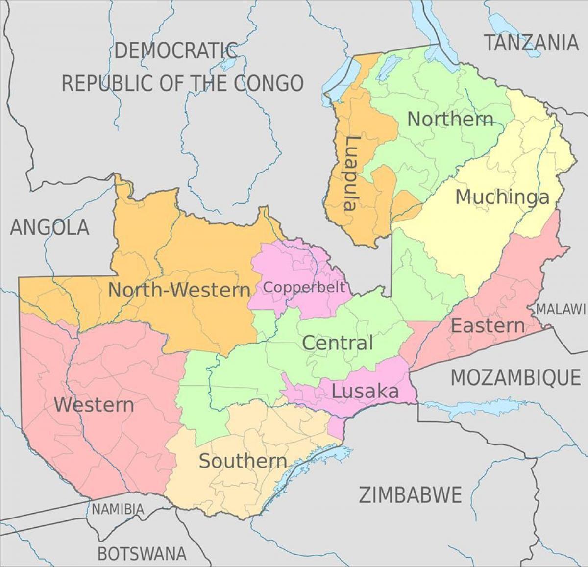 Zambiya haritası 10 ilde gösteriliyor 