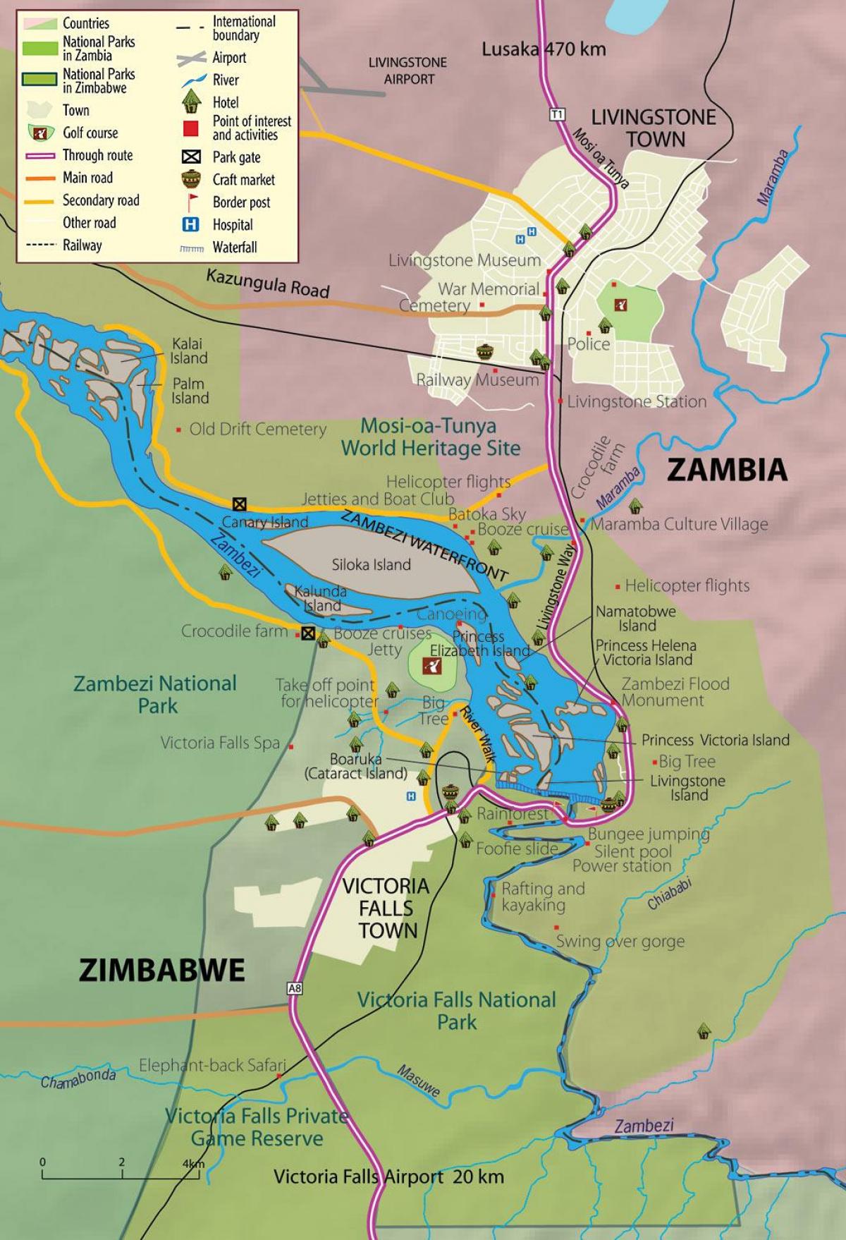 livingstone şehir Zambiya haritası 