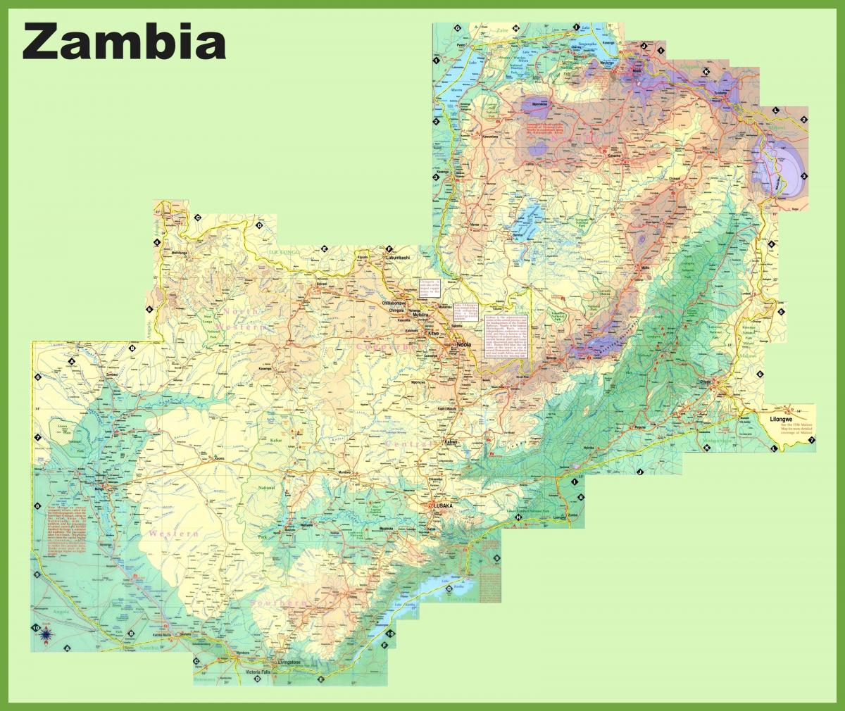 Zambiya haritası tüm kasaba gösteriliyor 
